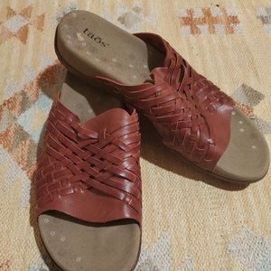 Taos Guru Intertwined woven Leather slide Sandals 11